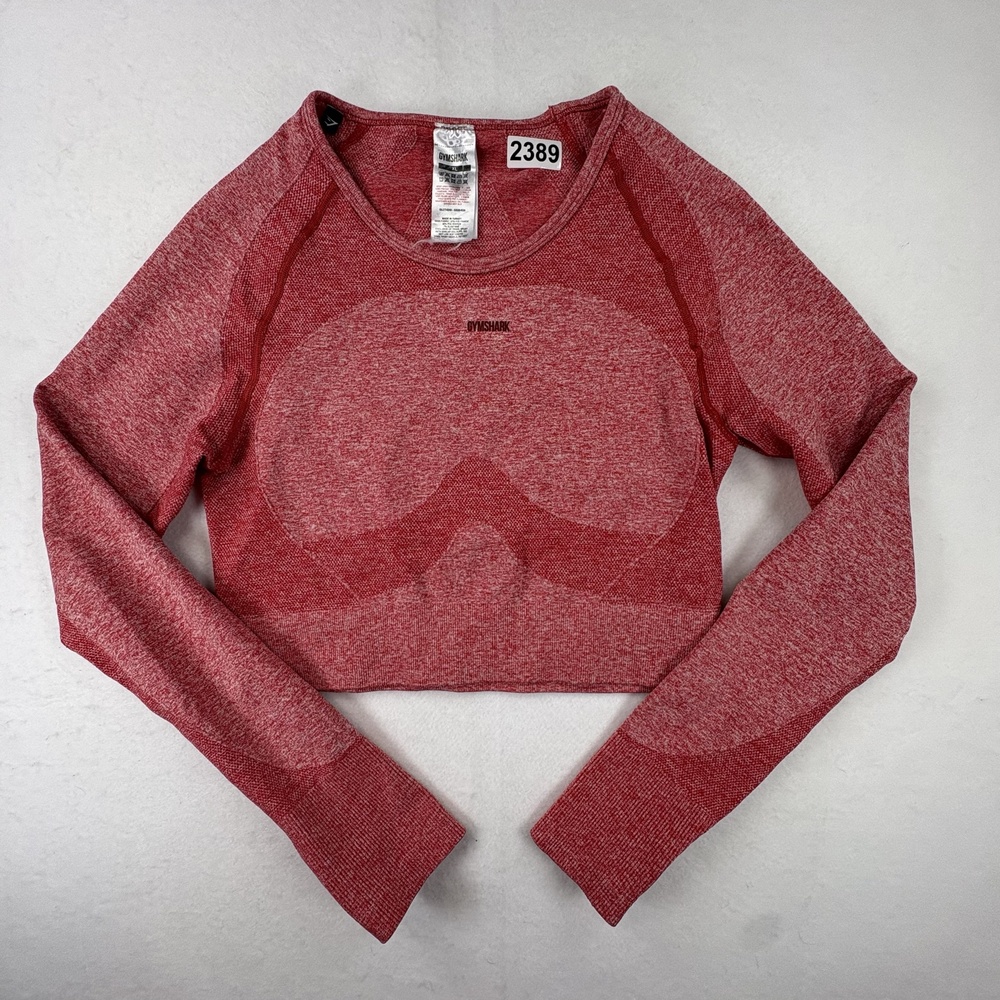 Gymshark Crop Top Womens XL Red Long Sleeve Seamless Thumbholes Training Gym